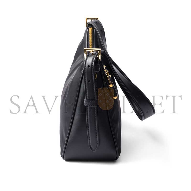 PRADA AIMÉE LARGE RE-NYLON AND LEATHER SHOULDER BAG WITH PADLOCK 1BC232 (34*19.5*10cm)